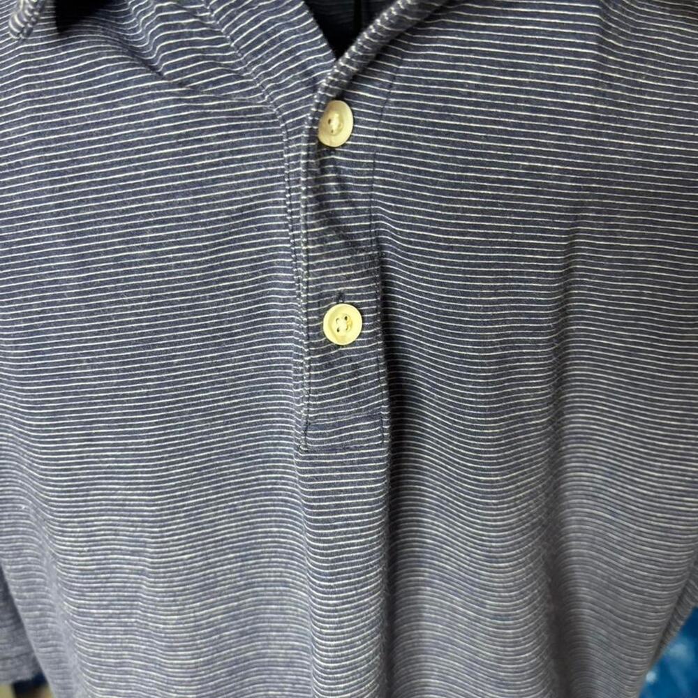 Peter Millar Men M Pima Cotton Silk Blend Blue Micro Stripe Short Sleeve Polo - Picture 2 of 6